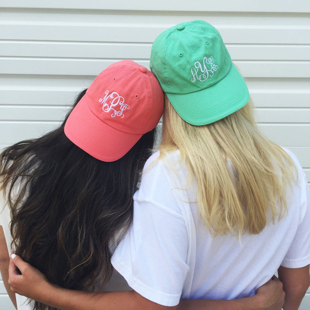 coral and mint monogrammed baseball hat