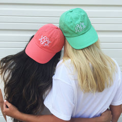 coral and mint monogrammed baseball hat