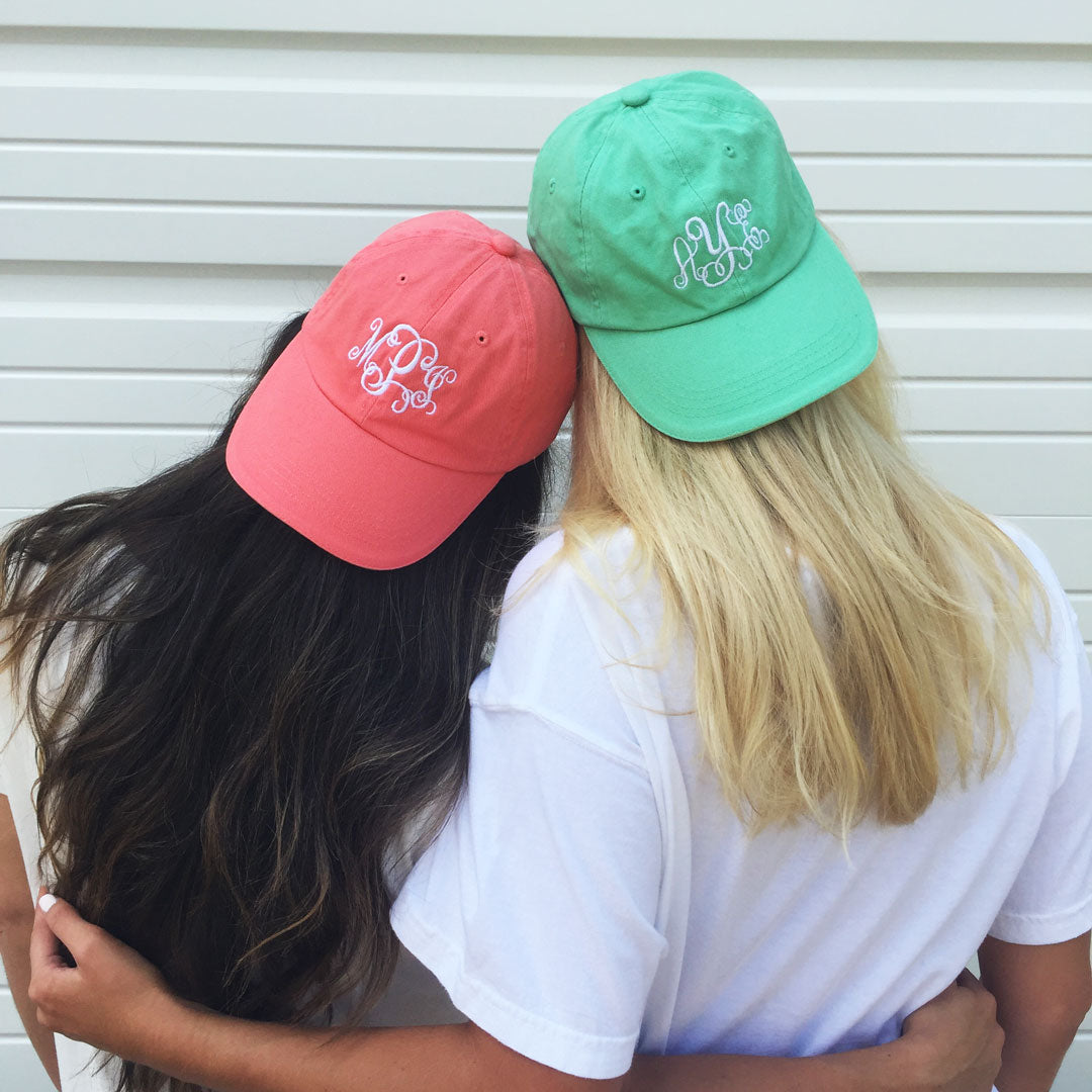 coral and mint monogrammed baseball hat