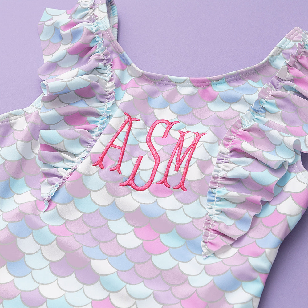mermaid ruffle bathing suit detail shot