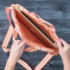 inside of Monogrammed Laptop Bag in coral floral