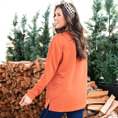 pumpkin quilted sweatshirt on peyton