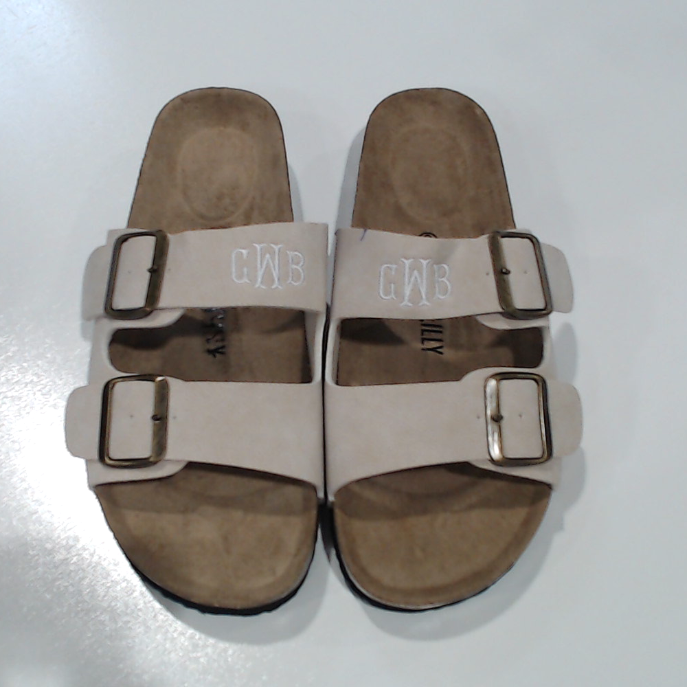 BLOOPER SHOES: Monogrammed Double Strap Sandals