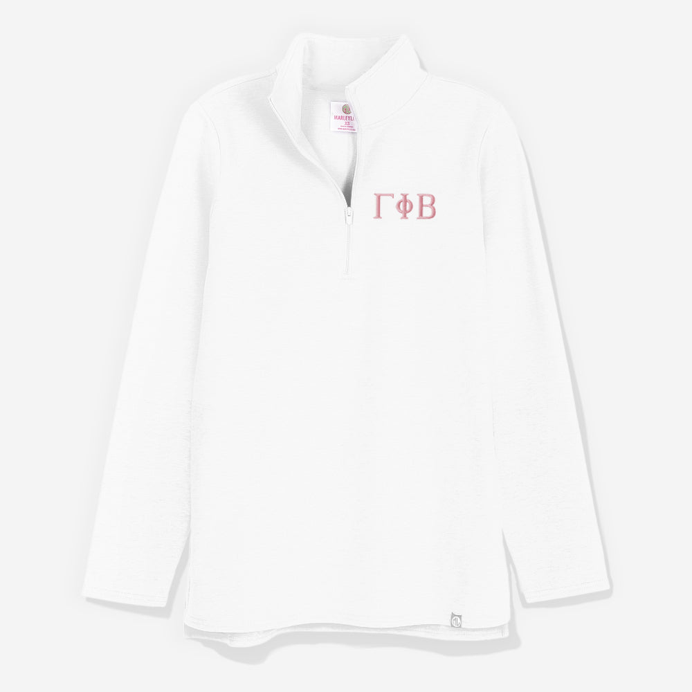 Gamma Phi Beta Pullover Sweatshirt in White | Sorority Quarter Zip