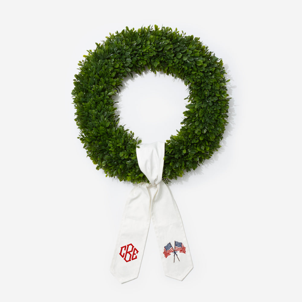 Personalized America Wreath Sash - Double Flags