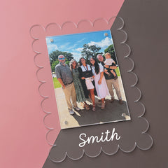 family photo in scalloped vinyl picture frame 