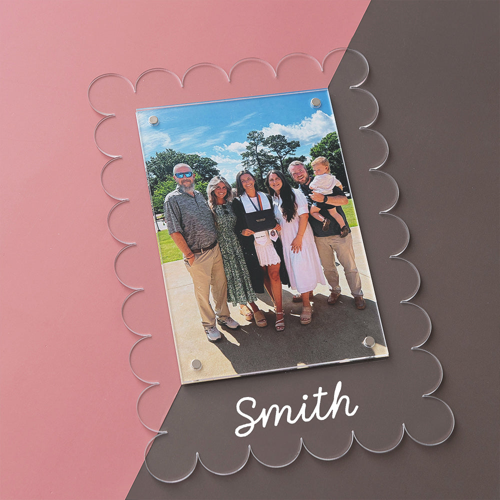 family photo in scalloped vinyl picture frame 