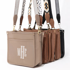 group shot of saddlebags with neutral leopard