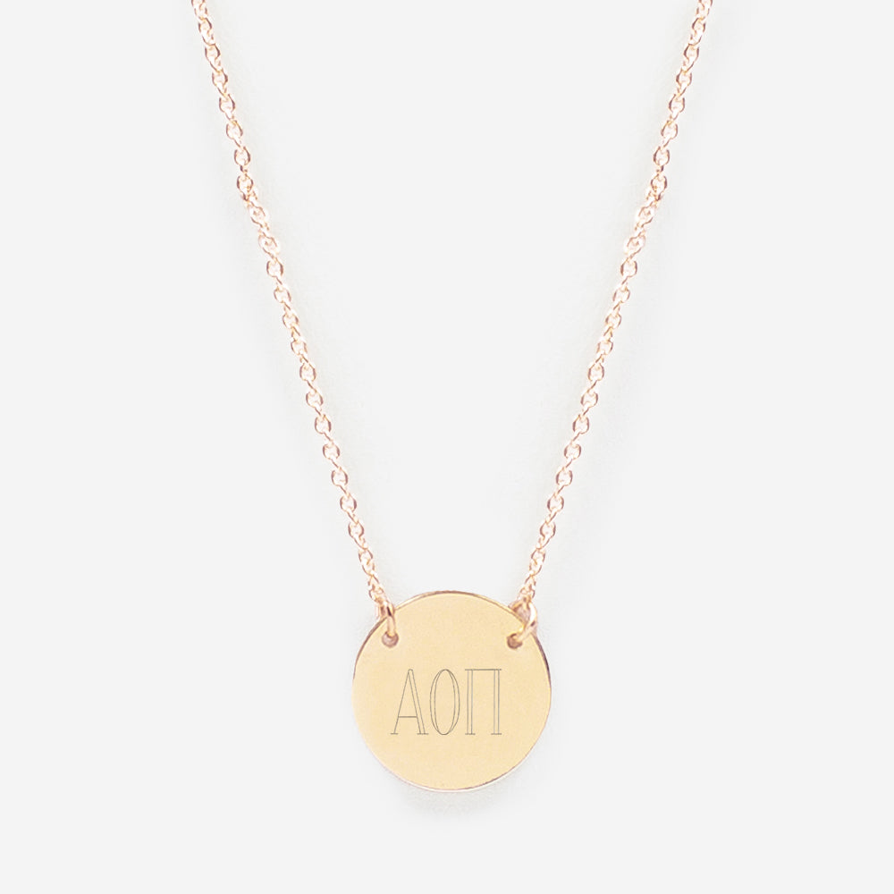 alpha omicron pi gold delicate disc necklace