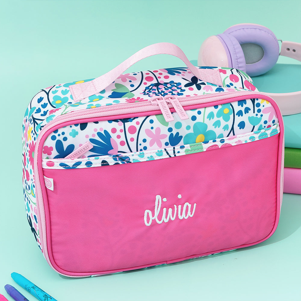 flower power lunchbox inside on mint background 