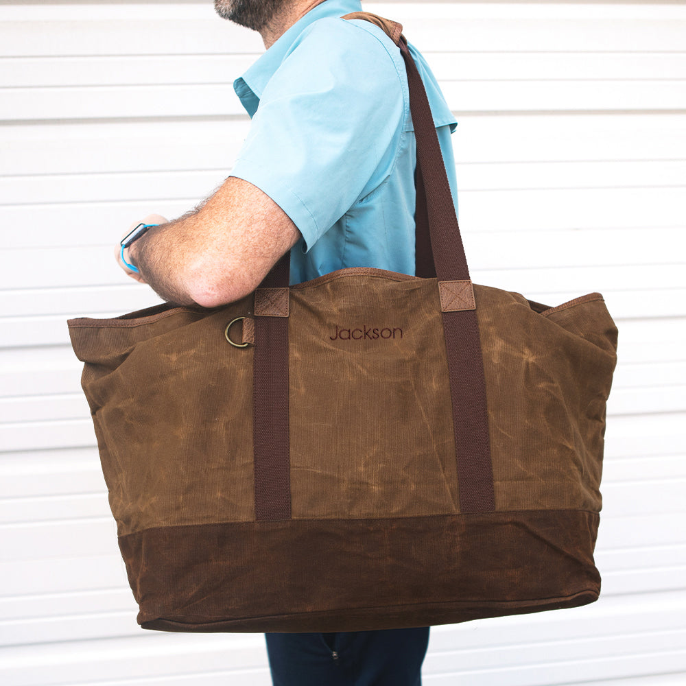 name on waxed canvas extra large tote bag
