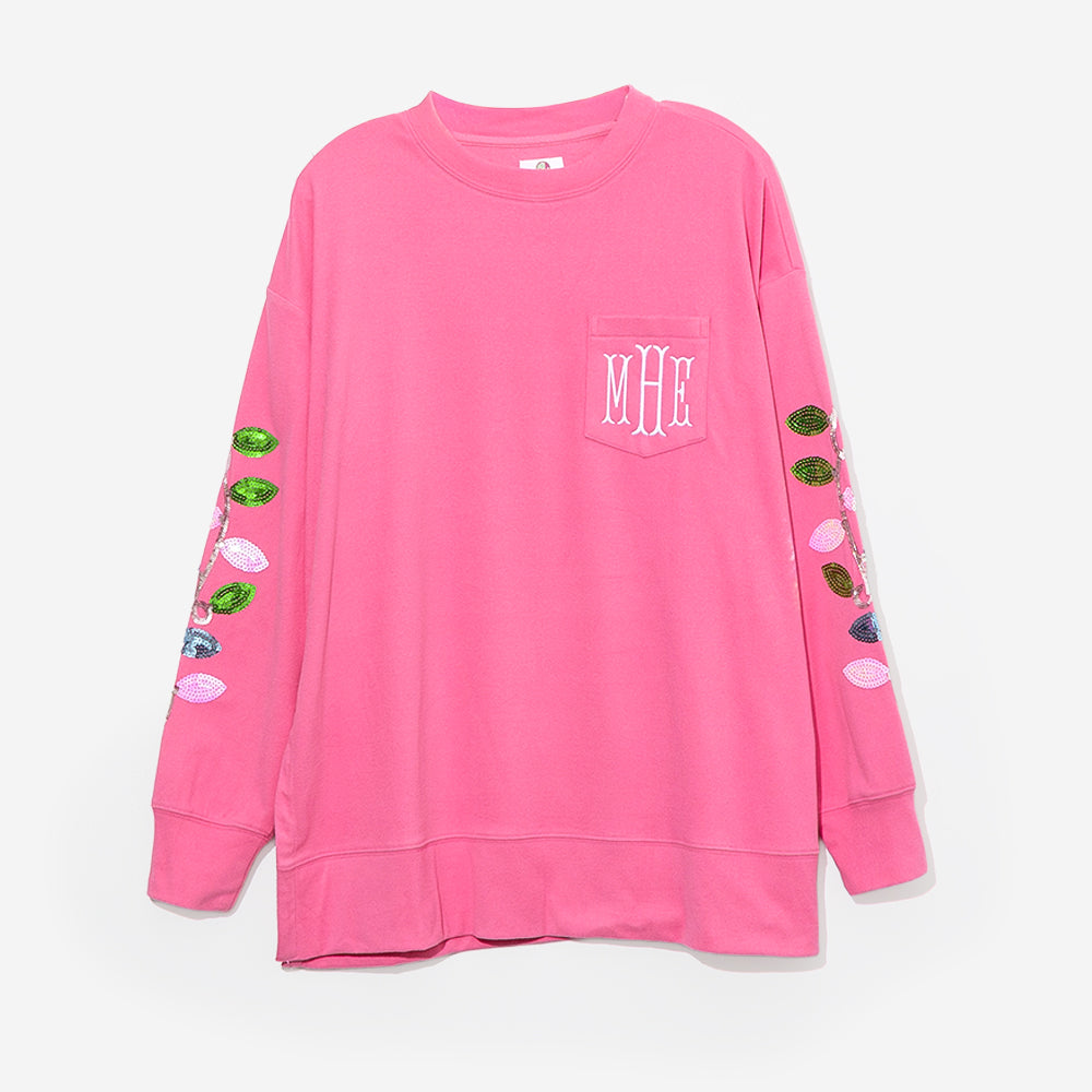 monogrammed christmas sweatshirt in hotpink