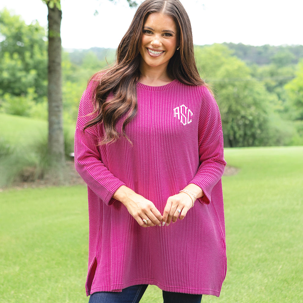 fuchsia slouchy tee on peyton