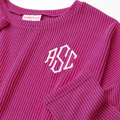 fuchsia slouchy tee up close