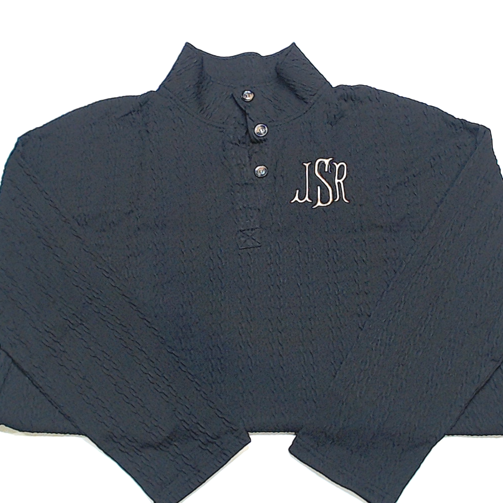 BLOOPER CLOTHING: Monogrammed Cable Knit Pullover