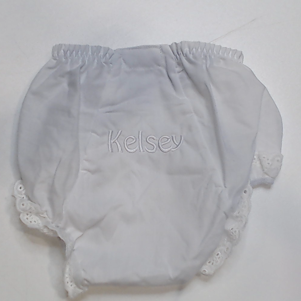 BLOOPER KIDS: Monogrammed White Eyelet Baby Bloomers