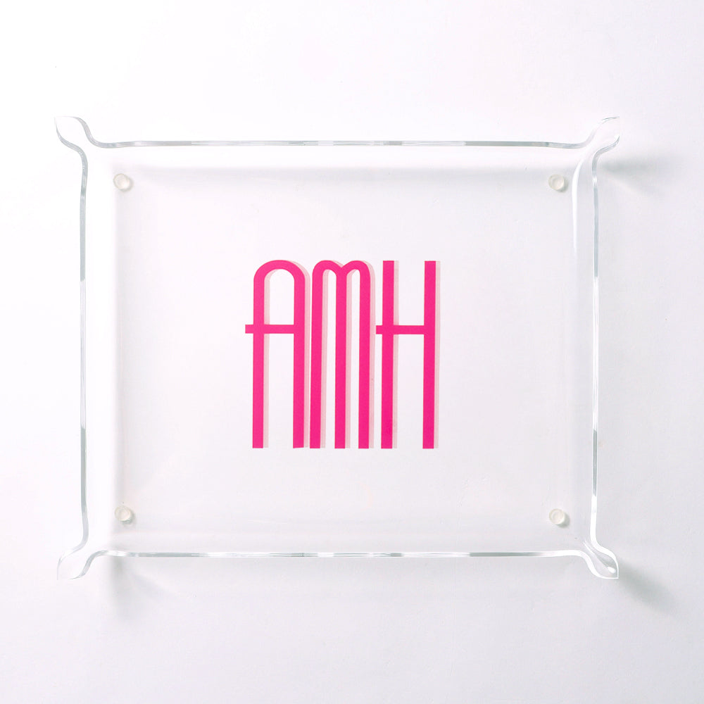 Personalized Acrylic Catchall Tray with pink monogram