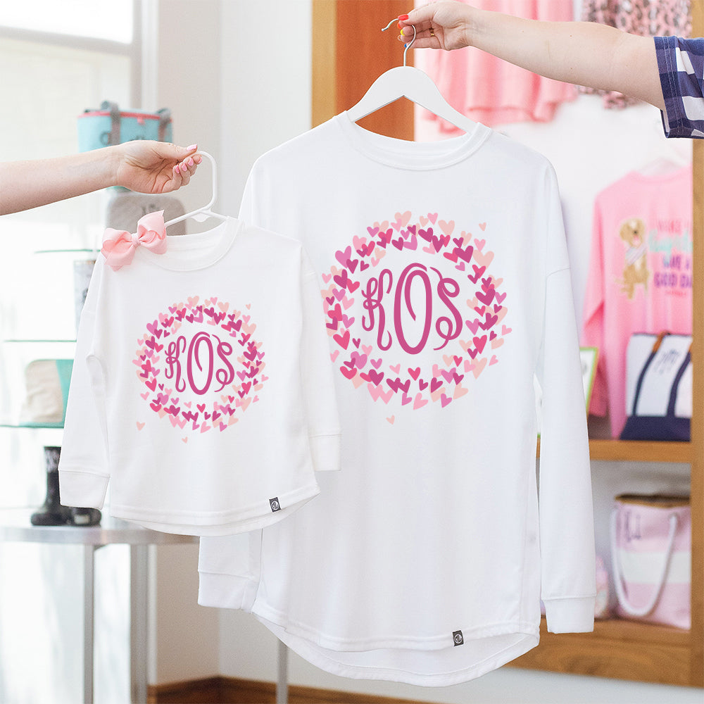 mom & me personalized long sleeve shirts with valentines hearts