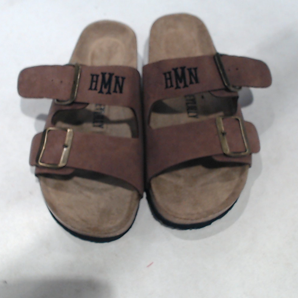 BLOOPER SHOES: Monogrammed Double Strap Sandals