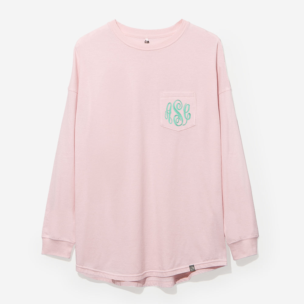 monogrammed long sleeve shirt in blush