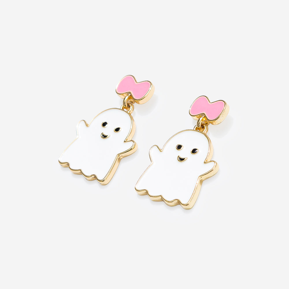 ghost earrings in pink white