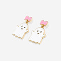 ghost earrings in pink white