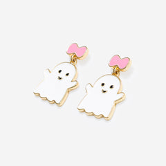 ghost earrings in pink white