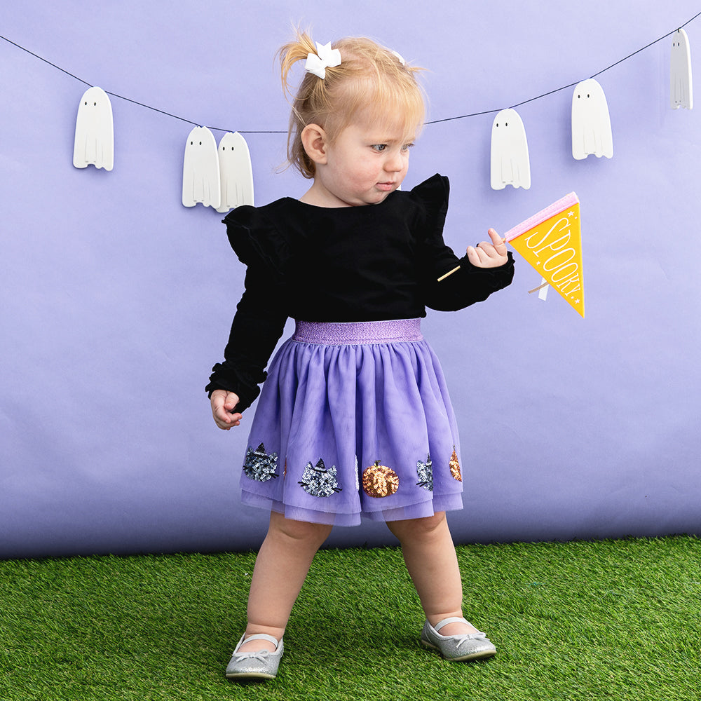 ghost tutu skirt on girl with spooky flag