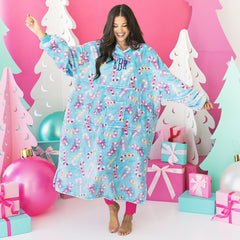 girl wearing candy cane cutie monogrammed xl blanket hoodie