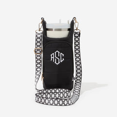monogrammed water bottle holder in black quilted