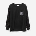 Monogrammed Sequin Sleeve Sweatshirt in Solid Black