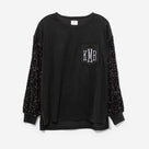 Monogrammed Sequin Sleeve Sweatshirt | Solid Black
