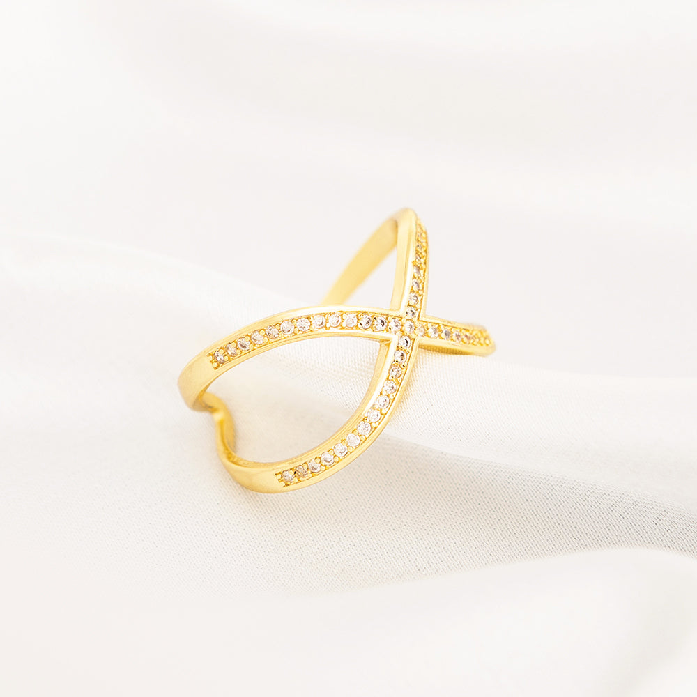 gold adjustable criss cross ring on cloth