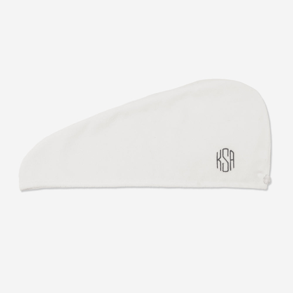 monogrammed hair towel wrap in white