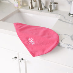 hot pink monogrammed hair towel