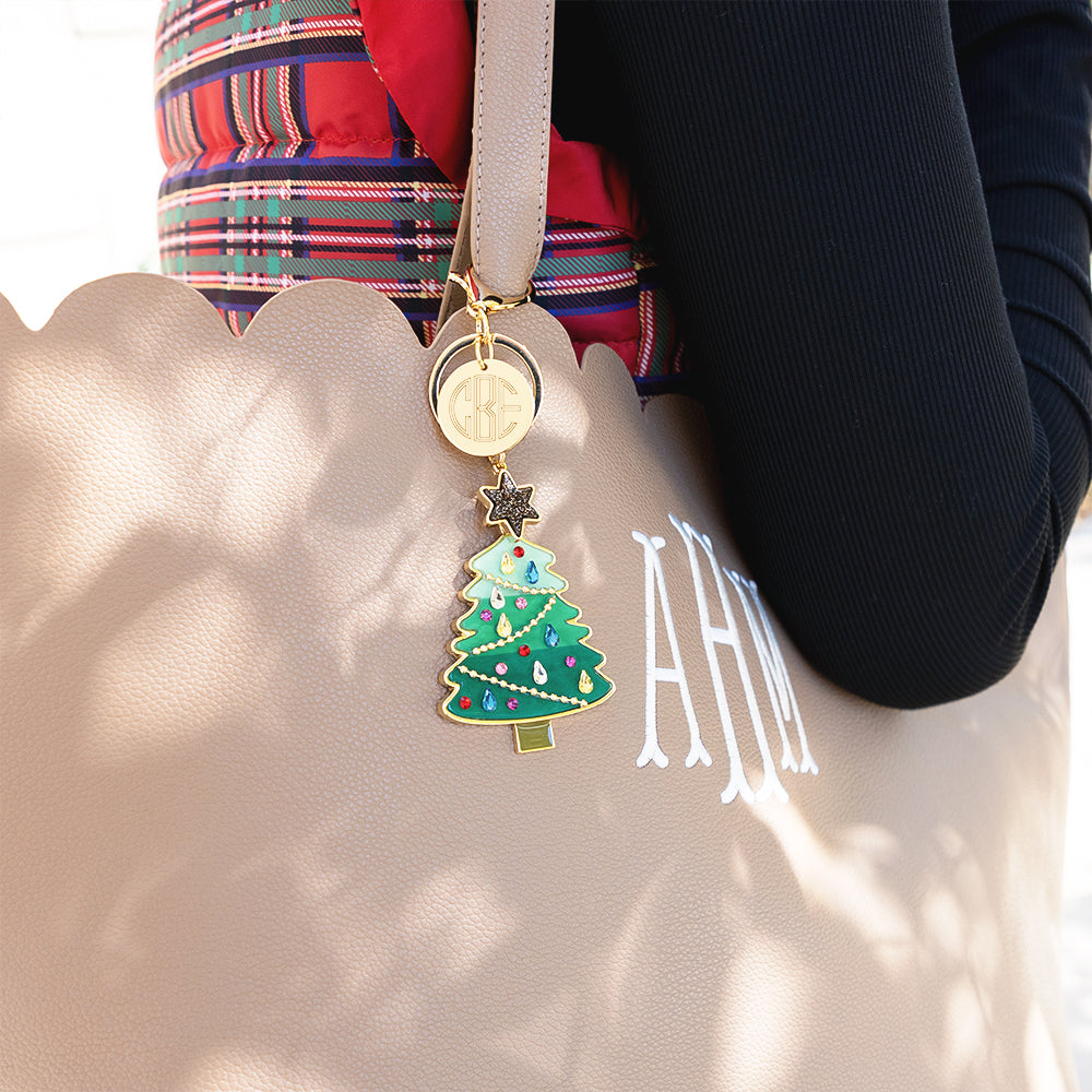 green Christmas bag charm keychain on bag