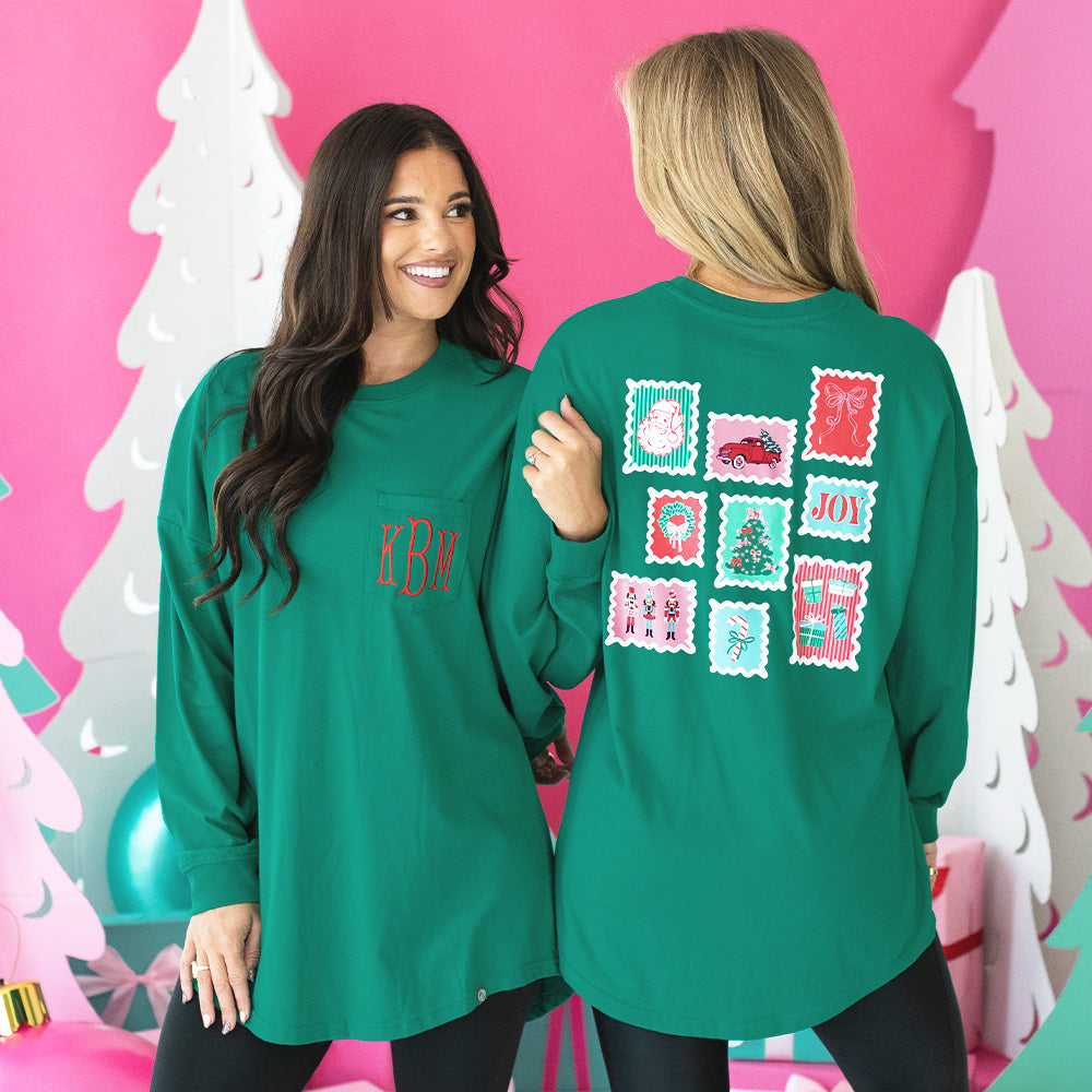 [peyton, rachel] green christmas t-shirt on peyton and rachel