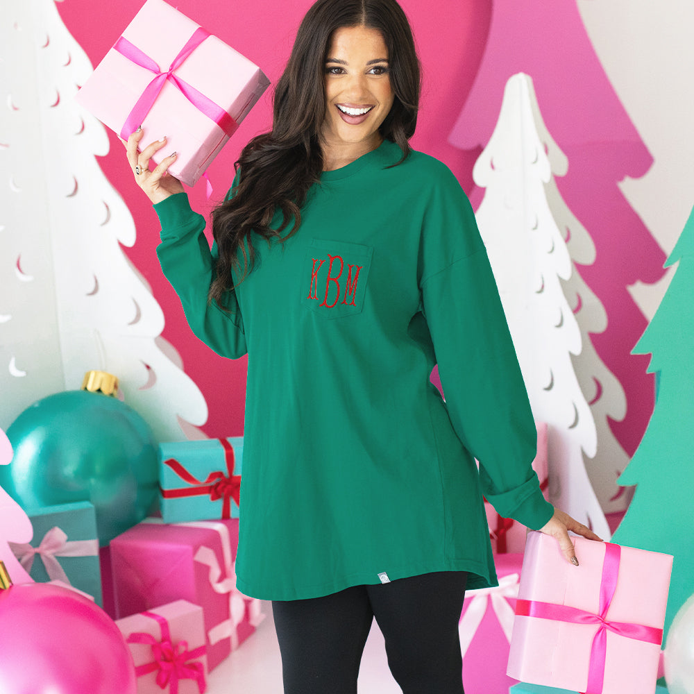 green christmas t-shirt on peyton