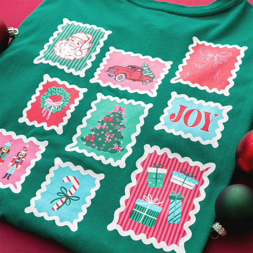 green christmas t-shirt up close