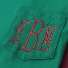 green long sleeve t-shirt up close