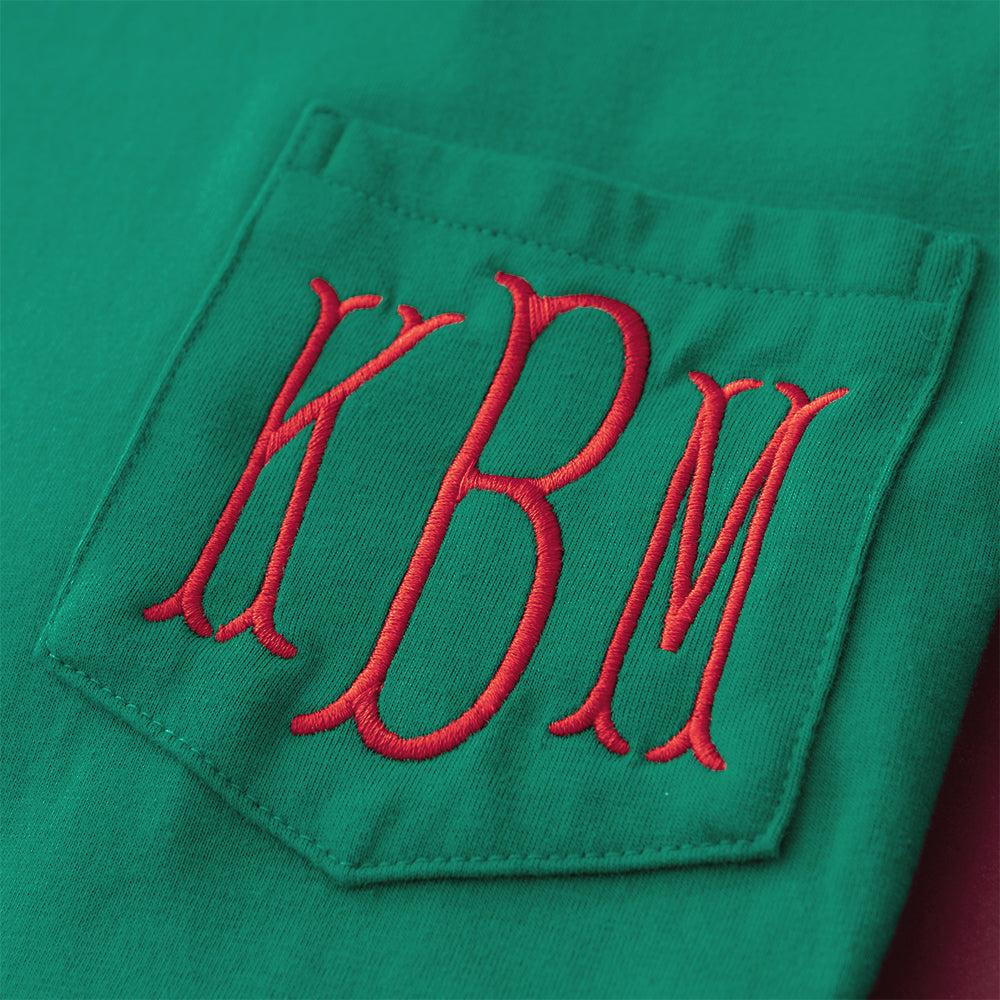green long sleeve t-shirt up close