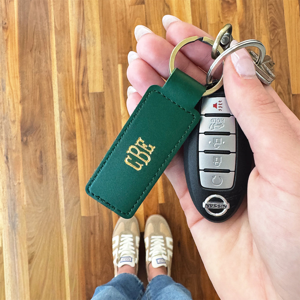 green personalized keychain in lobby