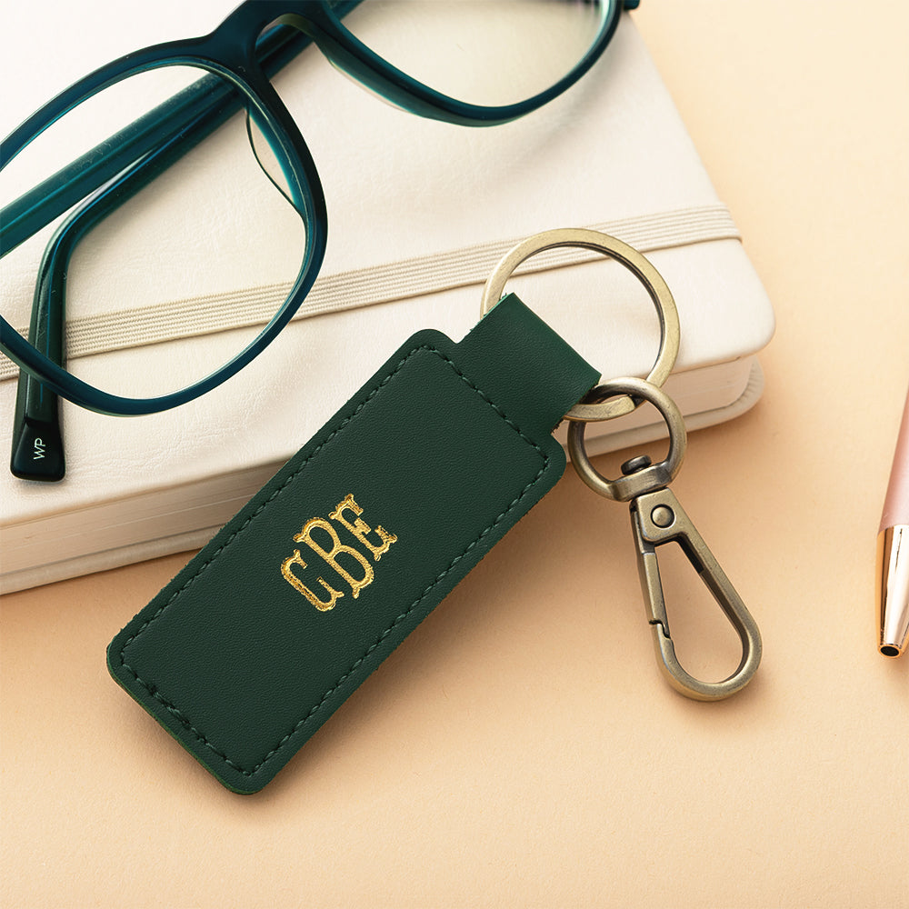 green personalized keychain with glasses
