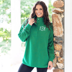 green waffle snap pullover on peyton