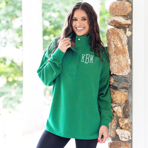 [peyton] green waffle snap pullover on peyton