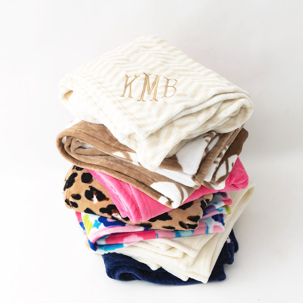 Personalized Plush Blanket | Neutral Herringbone