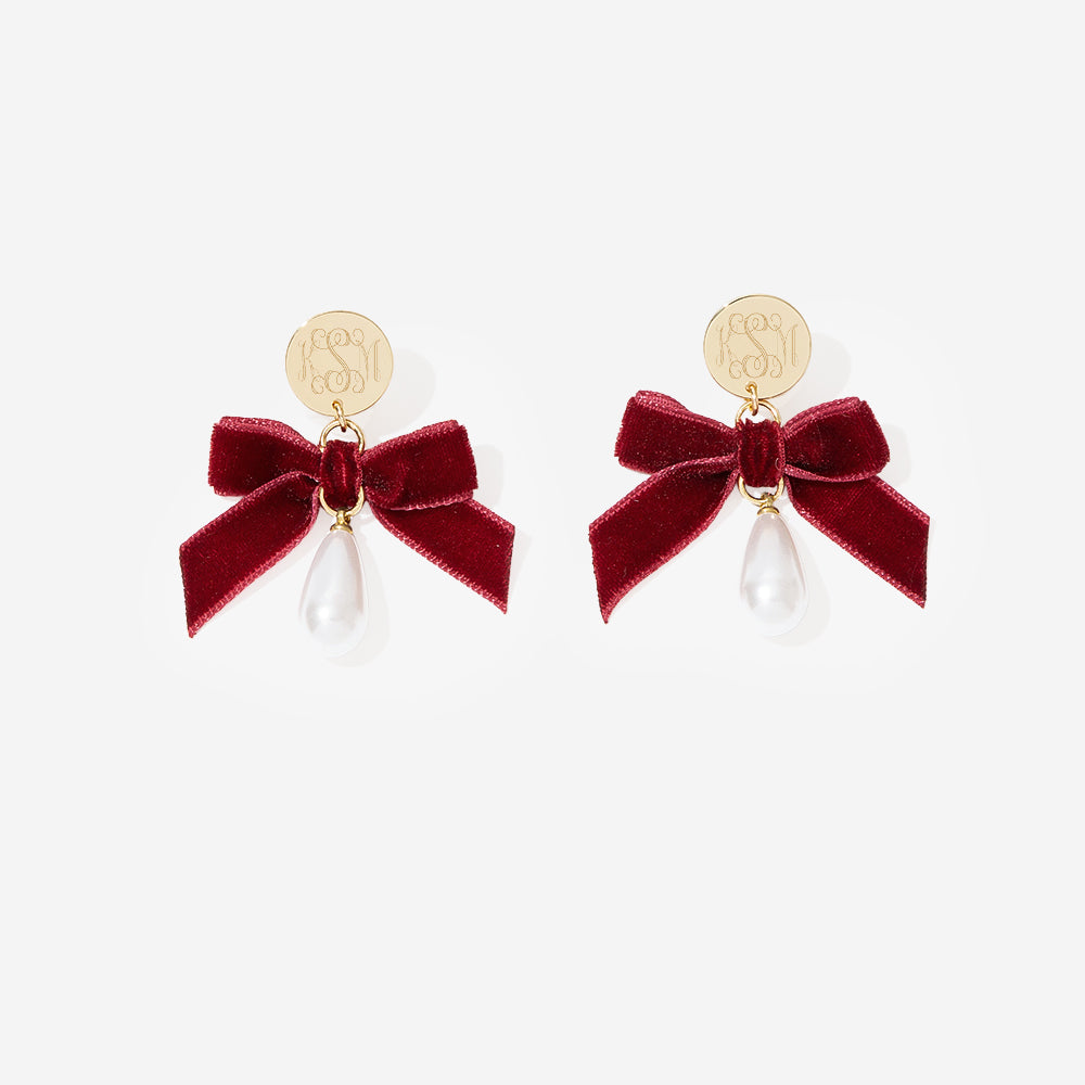 Monogrammed Velvet Bow Earrings