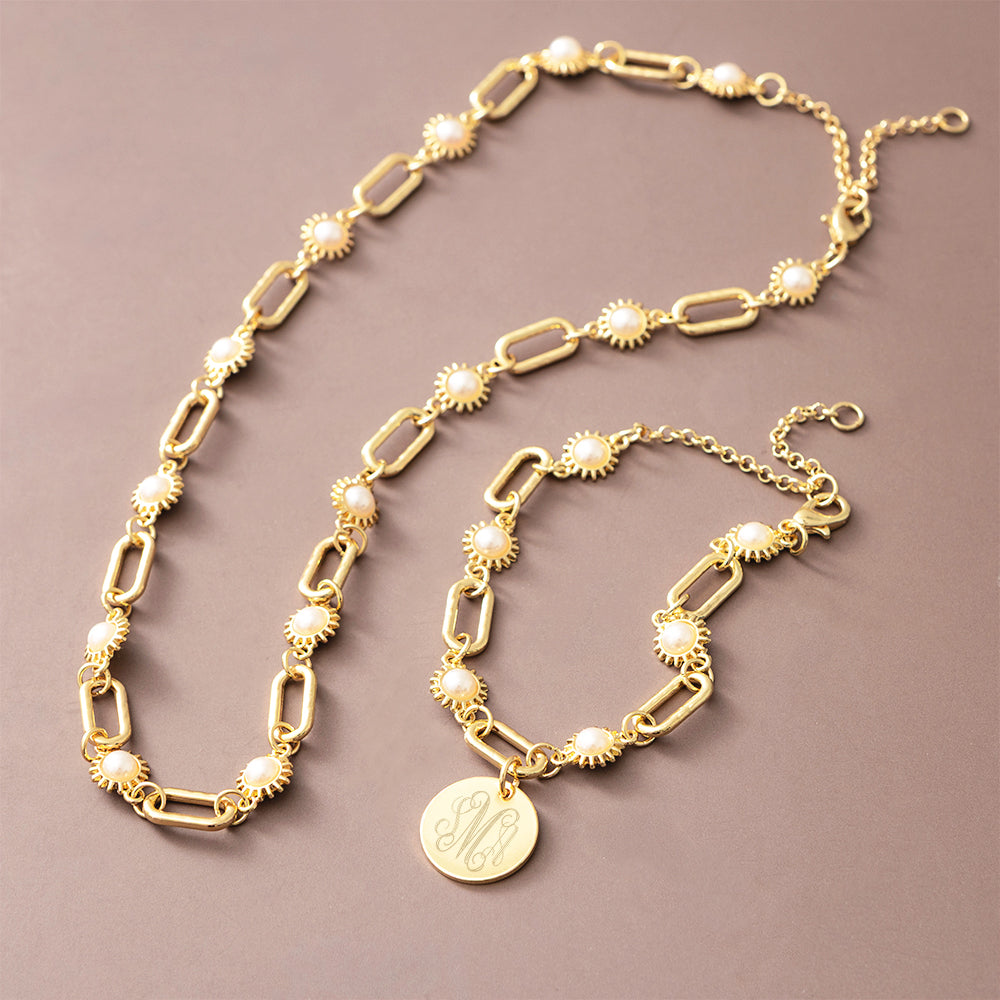 gold pearl starburst necklace with bracelet