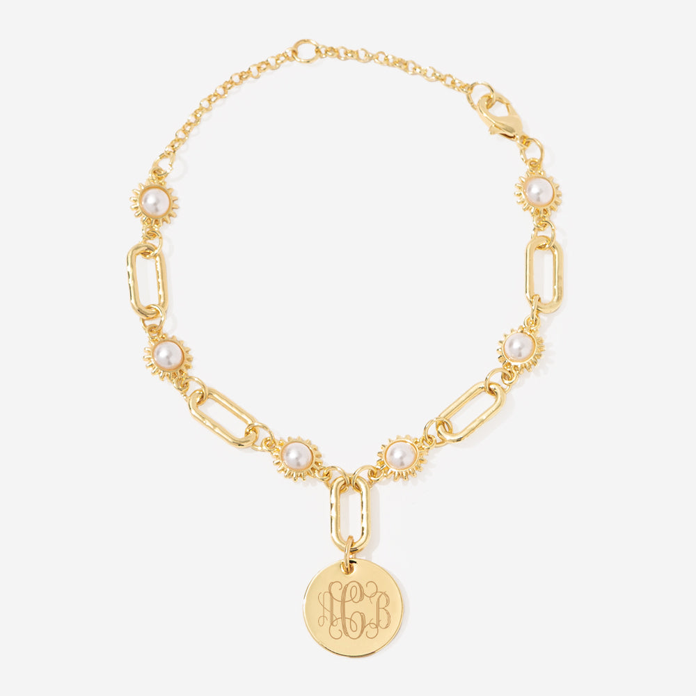 monogrammed pearl starburst bracelet in gold