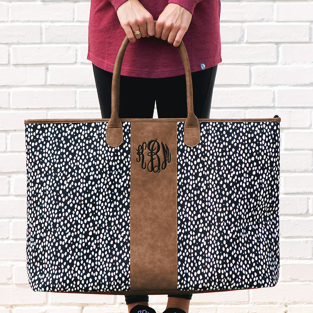 black and white dottie weekender bag